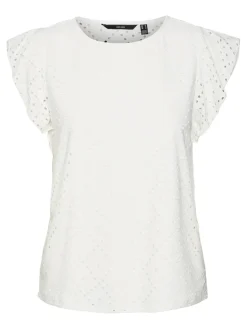 Top bianco da donna con ricami all'uncinetto Vero Moda
