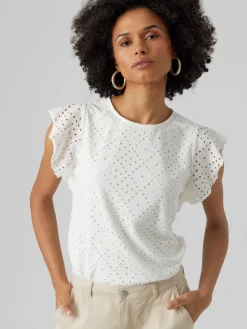 Top bianco da donna con ricami all'uncinetto Vero Moda