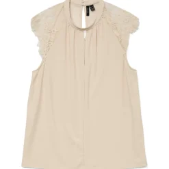Top smanicato elegante da Donna beige con inserti in pizzo Vero Moda