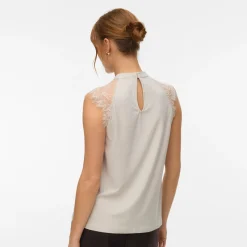 Top smanicato elegante da Donna beige con inserti in pizzo Vero Moda