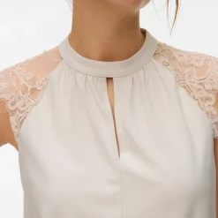 Top smanicato elegante da Donna beige con inserti in pizzo Vero Moda