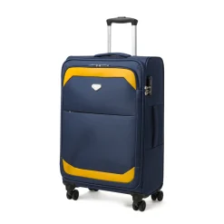Trolley medio in tessuto blu e ocra Romeo Gigli Milano