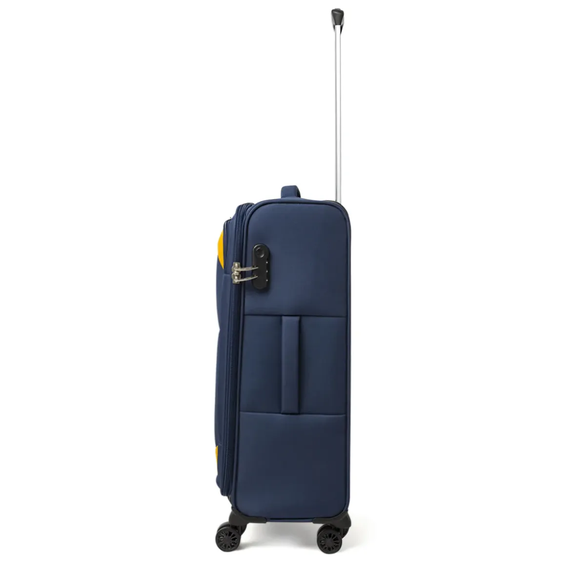 Trolley medio in tessuto blu e ocra Romeo Gigli Milano