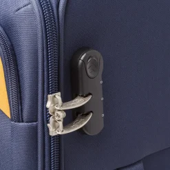 Trolley medio in tessuto blu e ocra Romeo Gigli Milano
