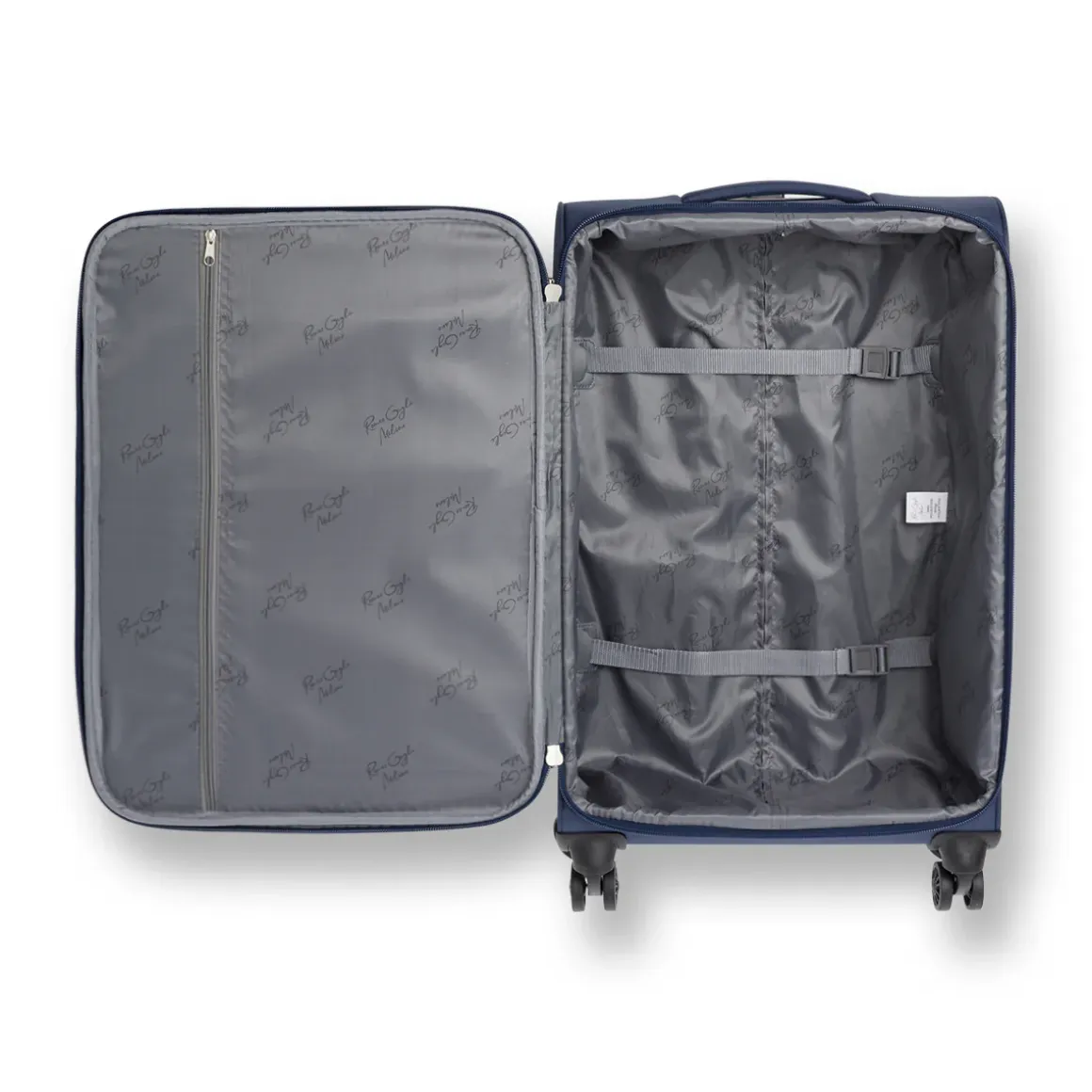 Trolley medio in tessuto blu e ocra Romeo Gigli Milano