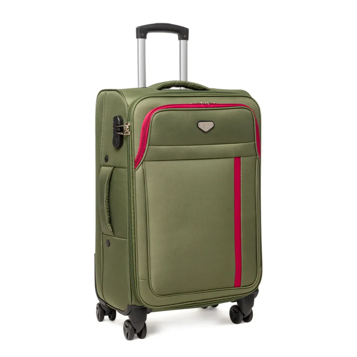 Trolley medio Romeo Gigli Milano verde in tessuto con dettagli rossi