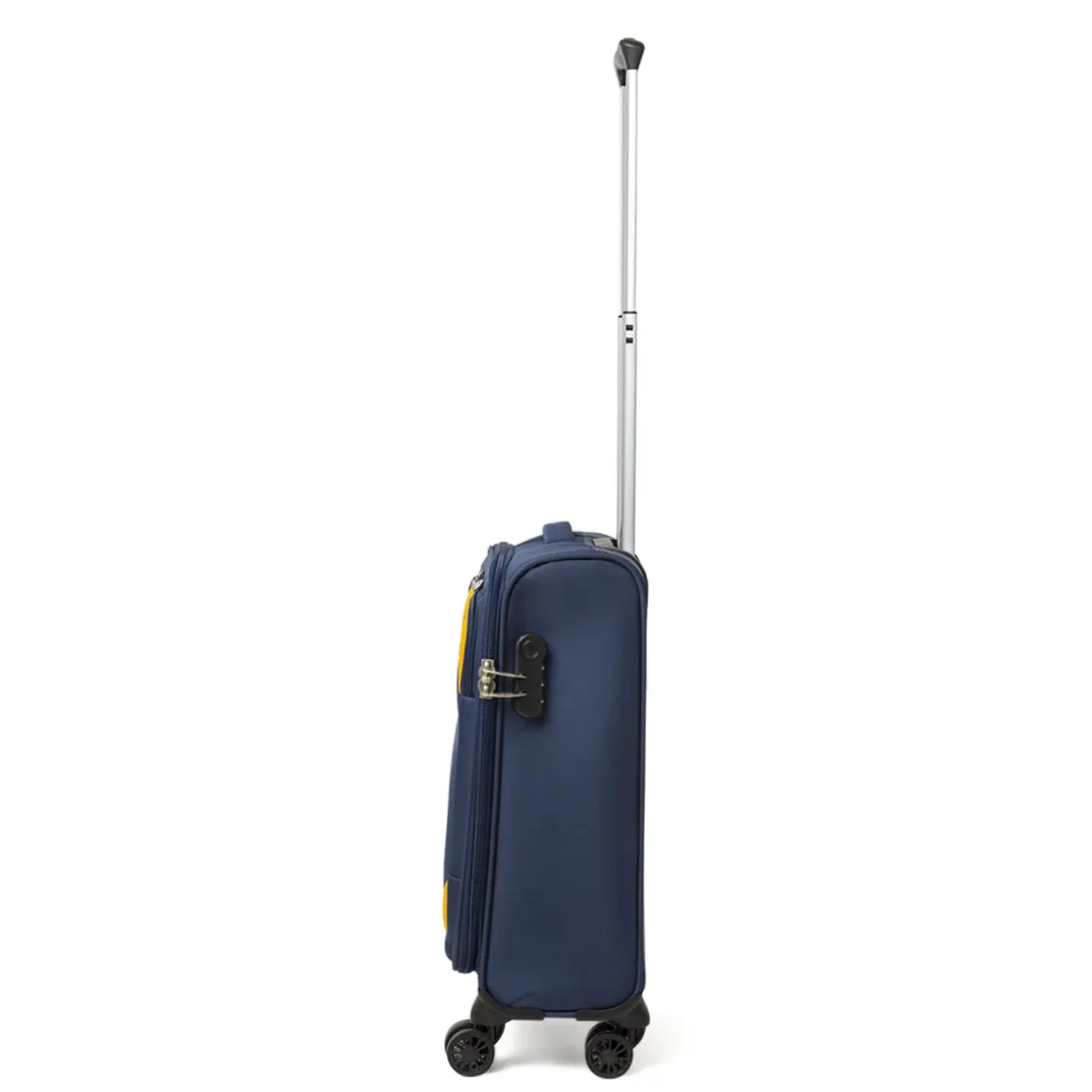 Trolley piccolo in tessuto blu con inserti ocra Romeo Gigli Milano