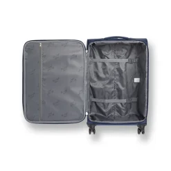 Trolley piccolo in tessuto blu con inserti ocra Romeo Gigli Milano