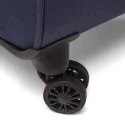 Trolley piccolo in tessuto blu con inserti ocra Romeo Gigli Milano