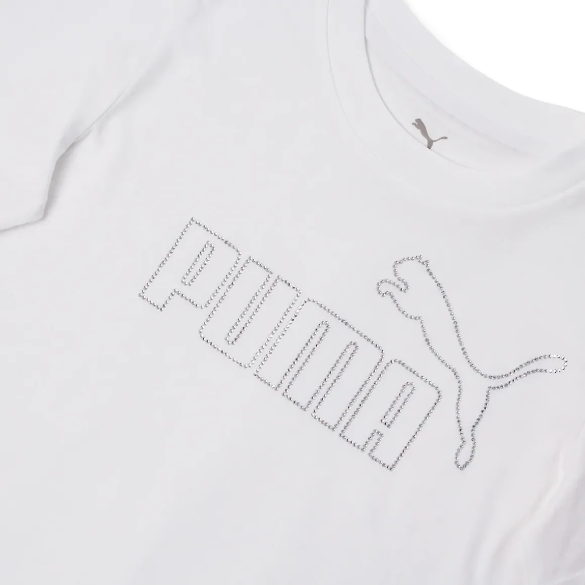 T-shirt a maniche corte Bianca da Bambina con logo in strass Puma