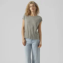 T-shirt a righe verdi e bianche da Donna con girocollo Vero Moda