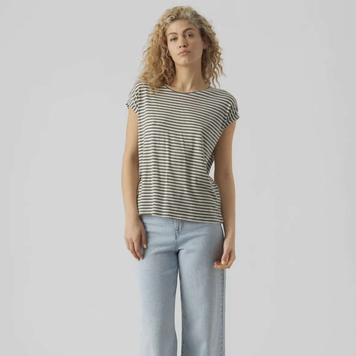 T-shirt a righe verdi e bianche da Donna con girocollo Vero Moda