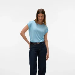 T-shirt Azzurra da Donna con maniche corte e risvolto Vero Moda
