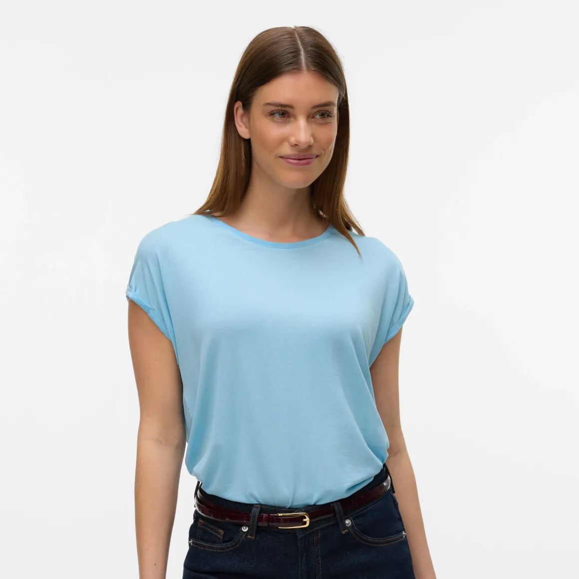 T-shirt Azzurra da Donna con maniche corte e risvolto Vero Moda