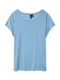 T-shirt Azzurra da Donna con maniche corte e risvolto Vero Moda