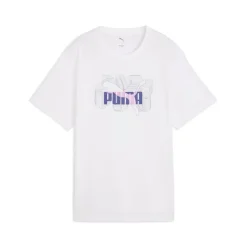 T-shirt bianca da donna con stampa e logo viola Puma Graphics