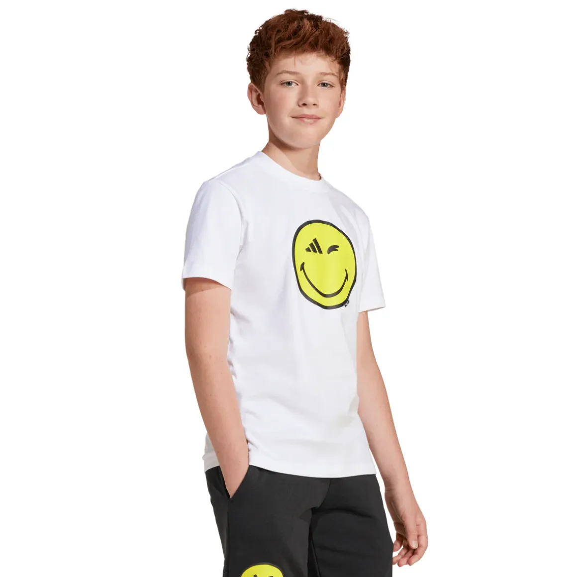 T-shirt bianca da Ragazzo con Smiley giallo adidas
