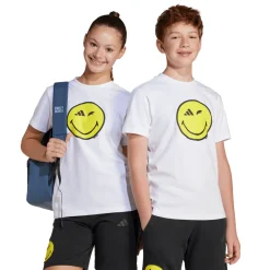 T-shirt bianca da Ragazzo con Smiley giallo adidas