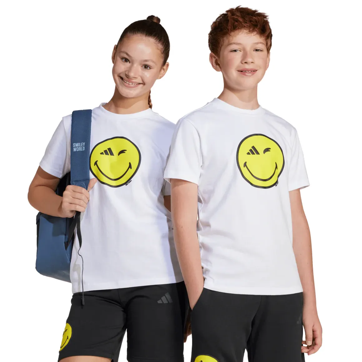 T-shirt bianca da Ragazzo con Smiley giallo adidas