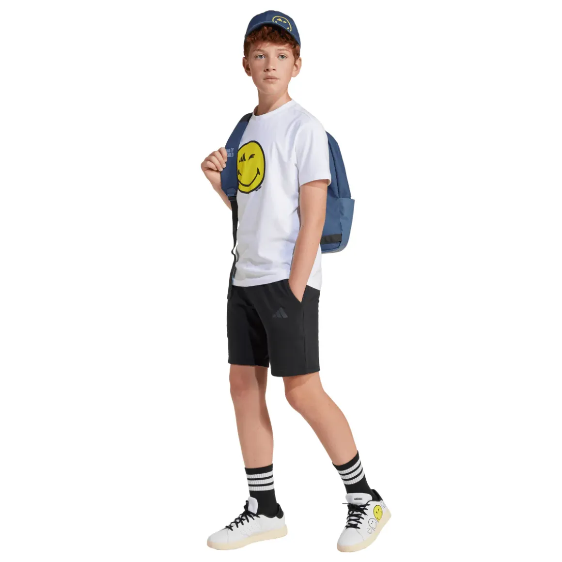 T-shirt bianca da Ragazzo con Smiley giallo adidas