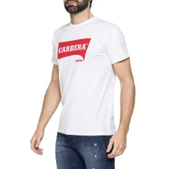 T-shirt bianca da Uomo in morbido cotone con logo rosso Carrera Jeans