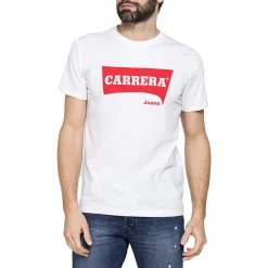 T-shirt bianca da Uomo in morbido cotone con logo rosso Carrera Jeans