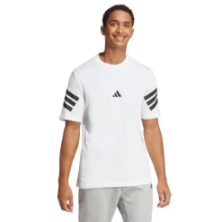 T-shirt bianca Uomo in cotone con logo e strisce sulle maniche adidas