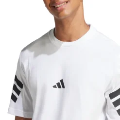 T-shirt bianca Uomo in cotone con logo e strisce sulle maniche adidas