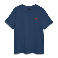 T-shirt blu da Donna con cuore rosso ricamato Vero Moda