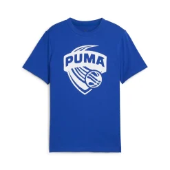 T-shirt blu da ragazzo con maxi Logo bianco e grafica Sportiva Puma Basketball