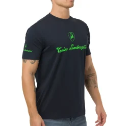 T-shirt blu da Uomo con stampa verde fluo Tonino Lamborghini