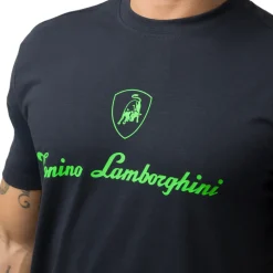 T-shirt blu da Uomo con stampa verde fluo Tonino Lamborghini