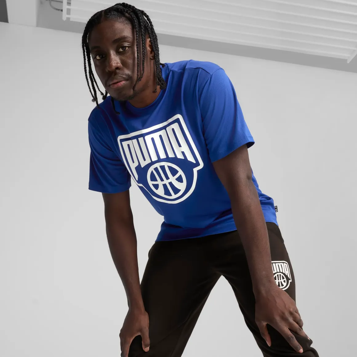 T-shirt blu da Uomo in cotone Puma con logo basket