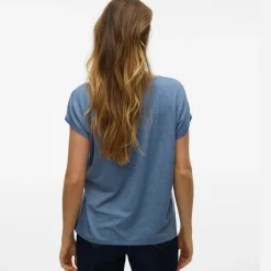 T-shirt blu Donna con righe glitter e maniche con risvolto Vero Moda