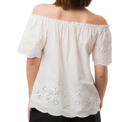 T-shirt camicia Bianca da Donna con collo a barchetta e maniche in Sangallo Swish Jeans