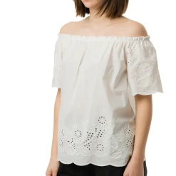 T-shirt camicia Bianca da Donna con collo a barchetta e maniche in Sangallo Swish Jeans