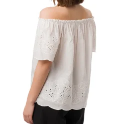 T-shirt camicia Bianca da Donna con collo a barchetta e maniche in Sangallo Swish Jeans