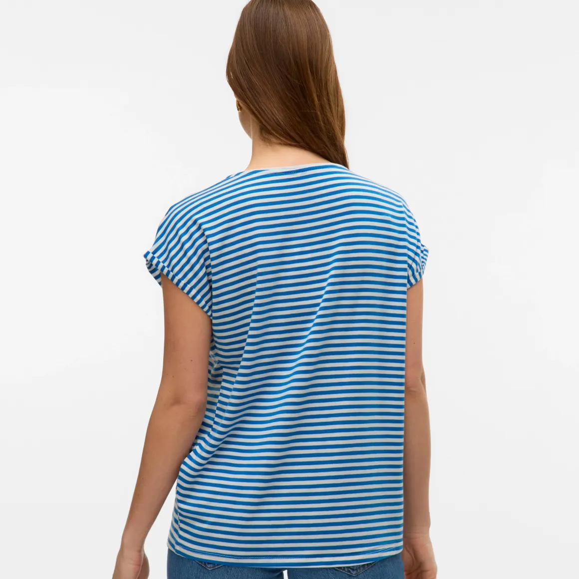 T-shirt casual da Donna blu a righe bianche con girocollo Vero Moda