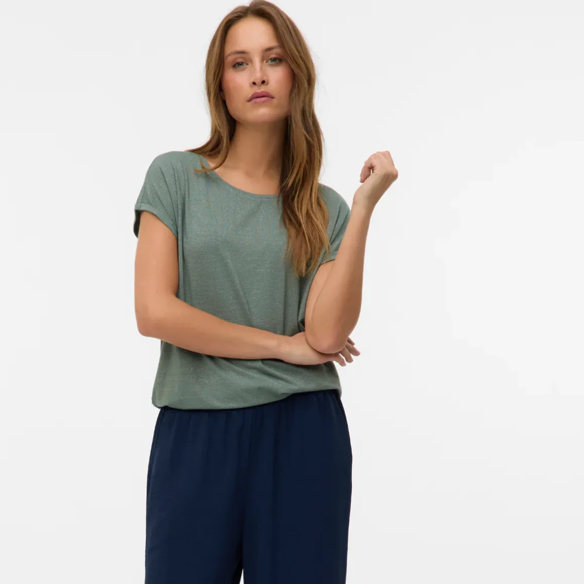 T-shirt casual verde da Donna con effetto lurex Vero Moda