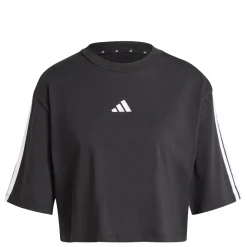 T-shirt crop da donna nera con logo bianco adidas