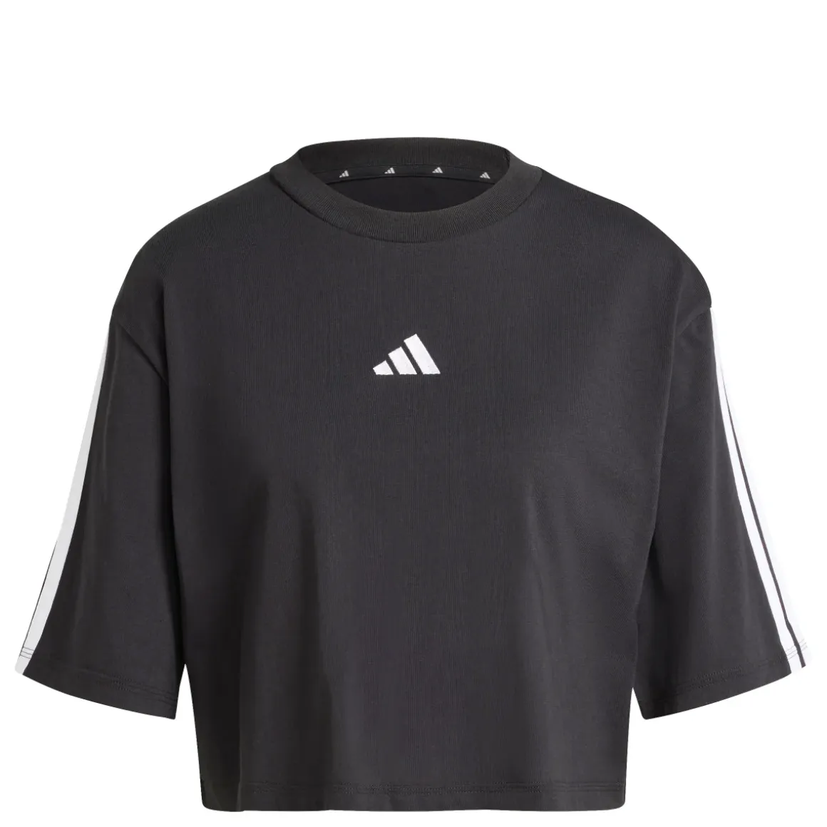 T-shirt crop da donna nera con logo bianco adidas