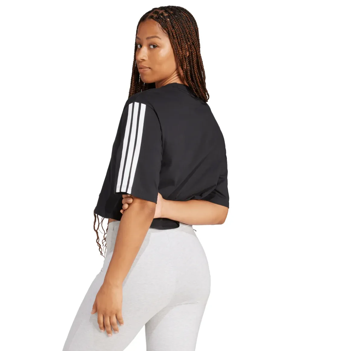 T-shirt crop da donna nera con logo bianco adidas