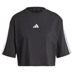 T-shirt crop da donna nera con logo bianco adidas