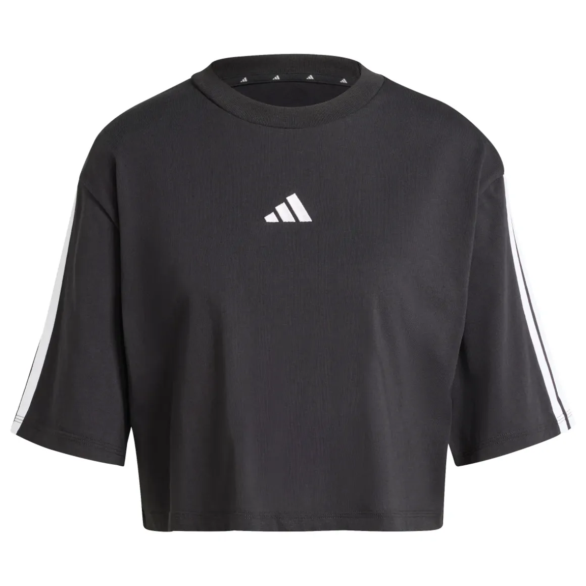 T-shirt crop da donna nera con logo bianco adidas