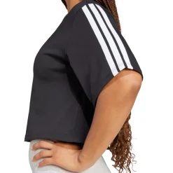 T-shirt crop da donna nera con logo bianco adidas