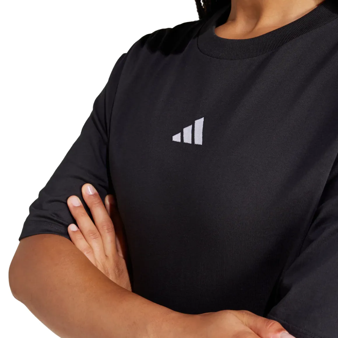 T-shirt crop da donna nera con logo bianco adidas