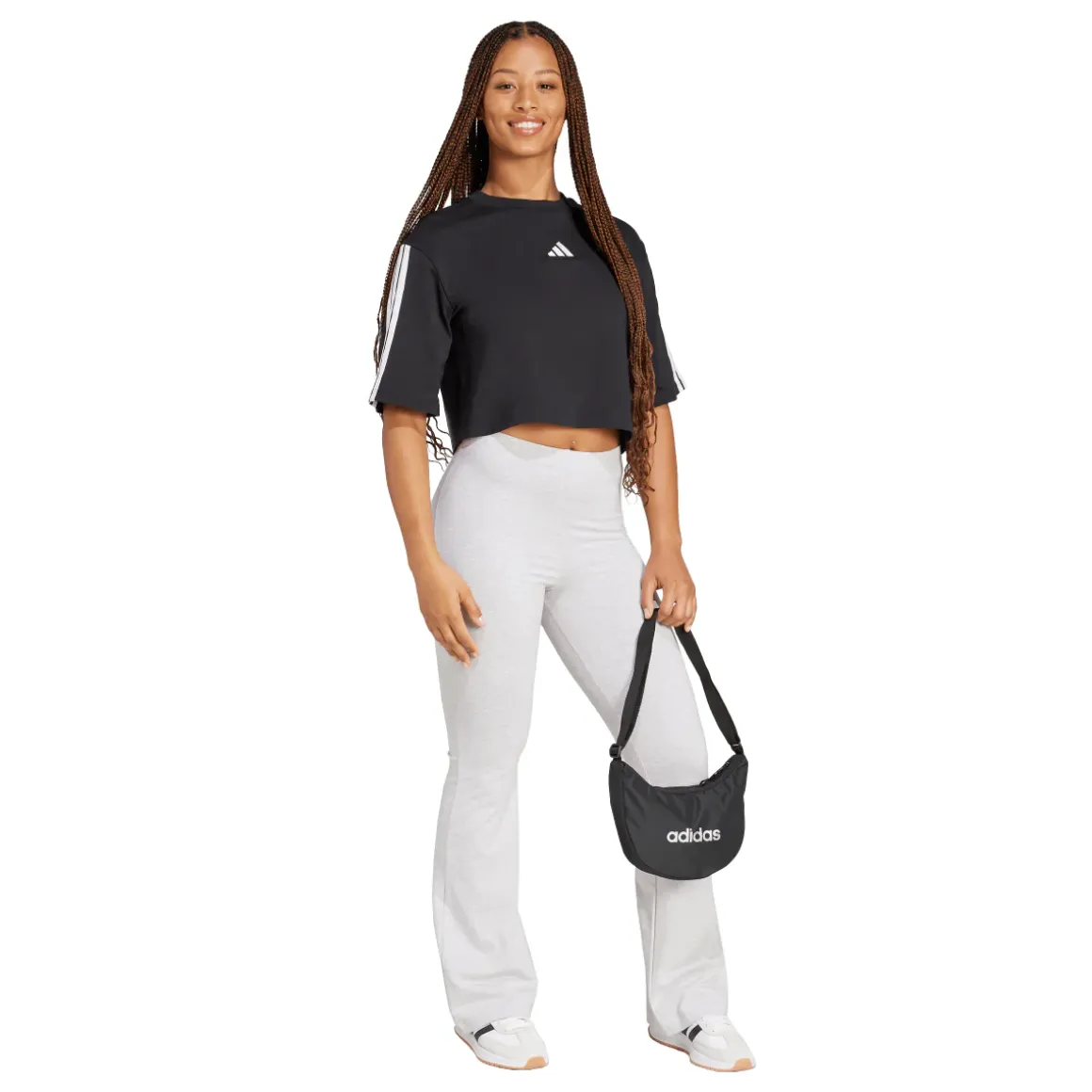 T-shirt crop da donna nera con logo bianco adidas