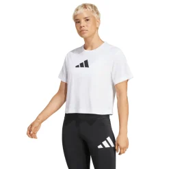 T-shirt cropped bianca da Donna con logo frontale adidas
