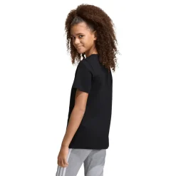 T-shirt da bambina nera con stampa leopardata sul logo adidas