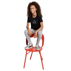 T-shirt da bambina nera con stampa leopardata sul logo adidas